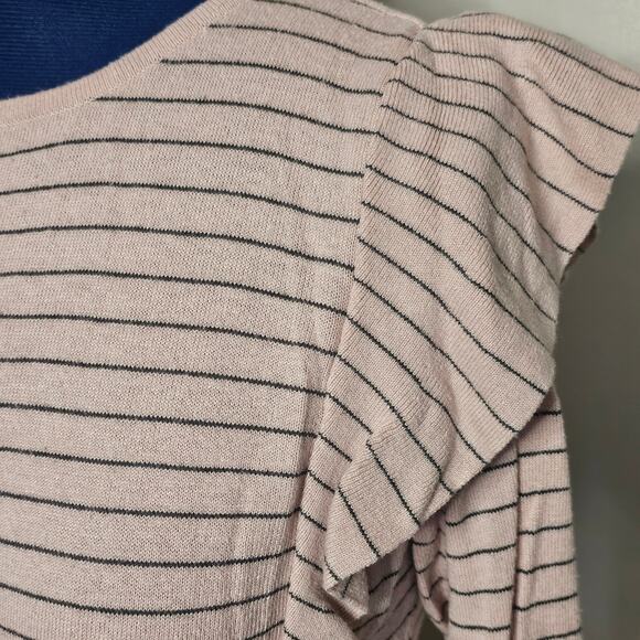 A.N.A Petites Pink and Blue Stripe Merino Wool Ruffle Sweater Size PL - Picture 2 of 8